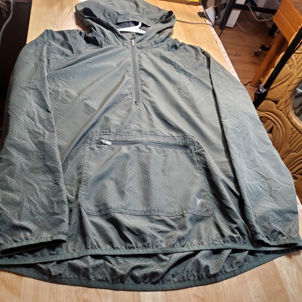 Old Navy Green Mesh Light Windbreaker Pullover Hooded Pocket Size XL - Picture 3 of 11